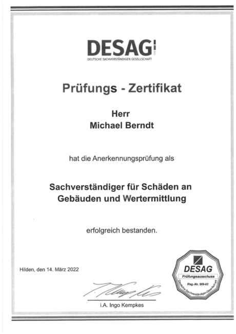 Michael Berndt: Sachverständiger für Schäden an Gebäuden und Wertermittlung Michael Berndt: Sachverständiger für Schäden an Gebäuden und Wertermittlung