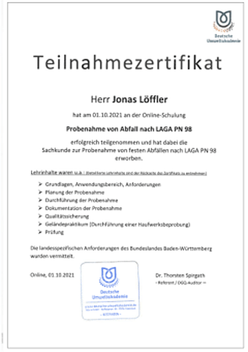 Jonas Löffler: Auffrischung Probenahme fester Abfälle